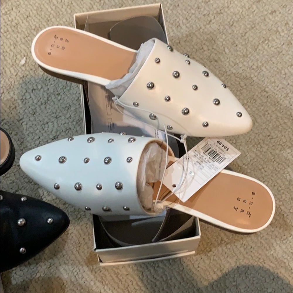 NWT white studded mules